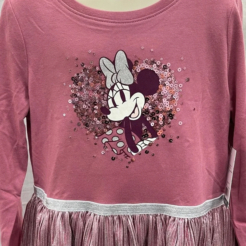 Disney Jumping Beans Minnie Mouse Pink Sequin Tiered Pleated‎ Dress Kids Size 10